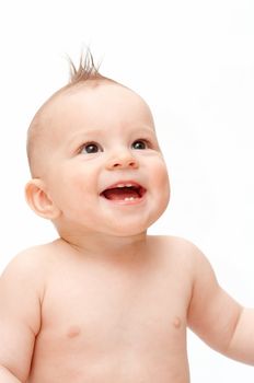 laughing baby with spiky hair