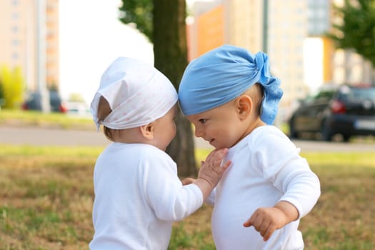 small girl putting her hand on the boy