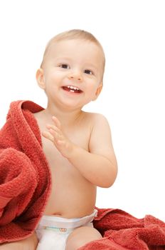 smiling baby in towel