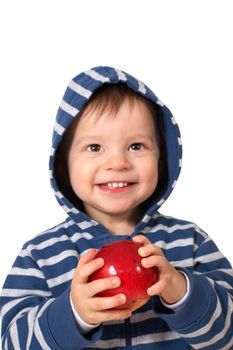 laughing baby with red apple