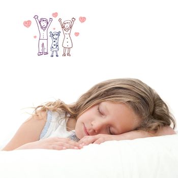 High key concept portrait of sweet little girl dreaming. Isolated on white background.