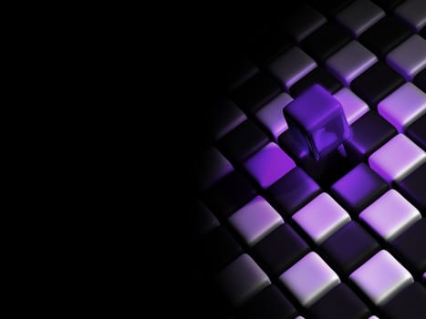 Purple cube above many cubes with a black background