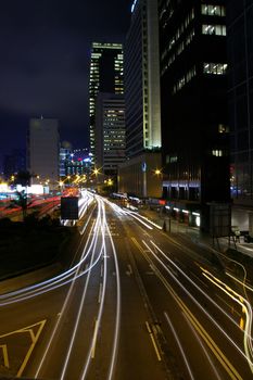 Traffic in Hong Kong at night