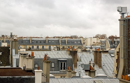 chimneys in the roofs of Paris  France