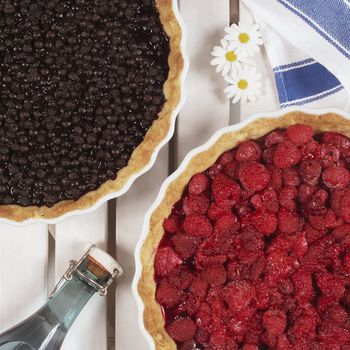 Two berry pies from high angle view