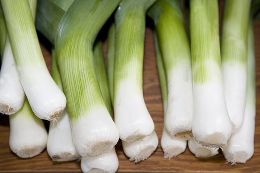 Group of Leeks close up