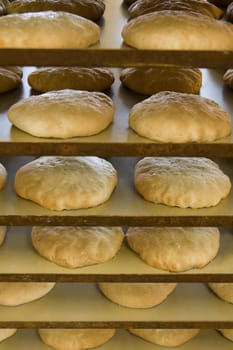 Rack of bread in a bakery