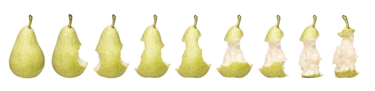 Time Lapse of a pear isolated on white background