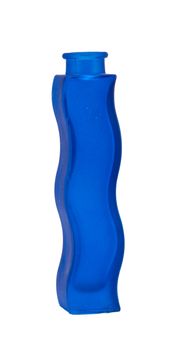 closeup of blue curly form shape vase isolated on white background
