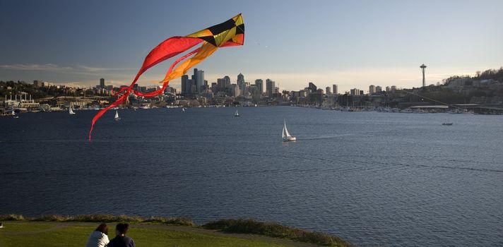 Lake Union with Kite, Seattle Space Needle, from Gas Works Park, Washington 