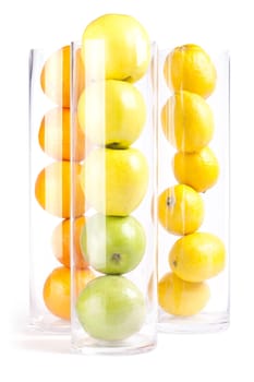 Group of fruit in glass: Oranges, Lemons, Appless