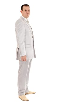 man in wedding suit, white background
