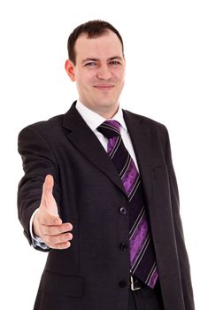 businessman ready shake hand, white background