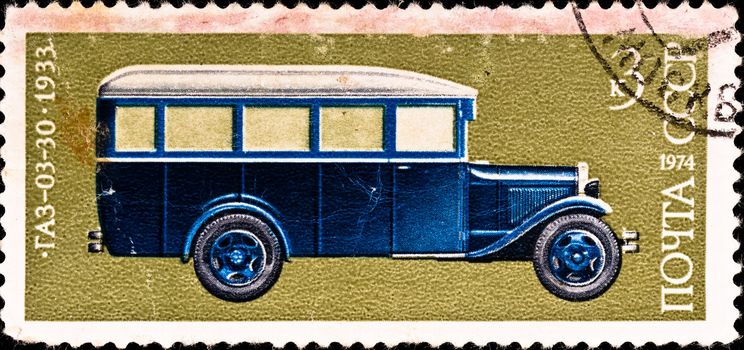 USSR - CIRCA 1974: postage stamp shows vintage car "GAZ-03-03", circa 1974