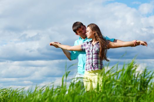 lover hug in the sky close up