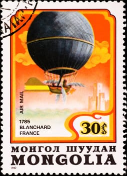 MONGOLIA - CIRCA 1982: postage stamp shows air balloon Blanchard France, circa 1982