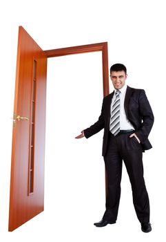 businessman invitate you to opened door