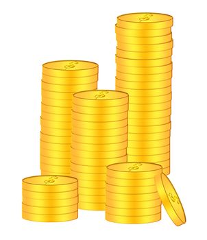 Stacks of Gold Coins Bullion Illustration Isolated on White Background