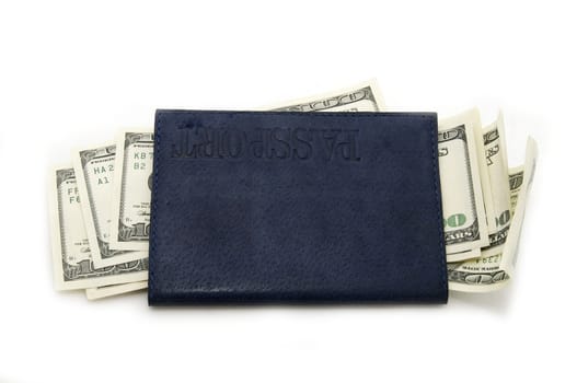 many dollars are in the passport on white background