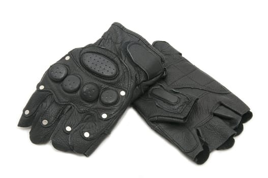 Leather gloves for riding a motorcycle on a white background