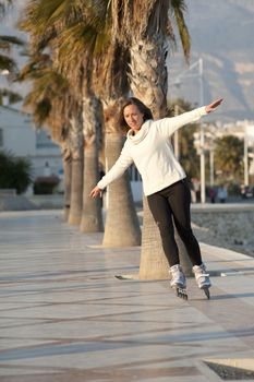 Skillful performance on her rollerblades