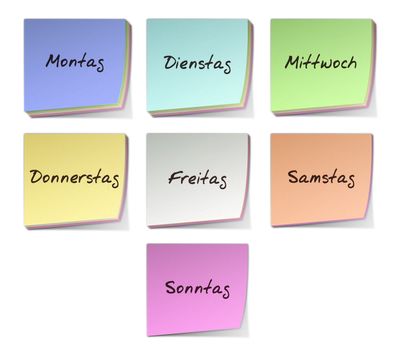 Color Post-it Notes With Handwritten Weekdays in German