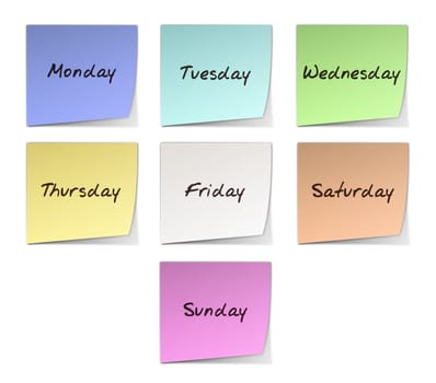 Color Post-it Notes With Handwritten Weekdays