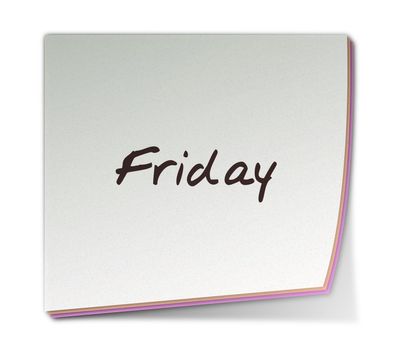 Color Post-it Note With Handwritten Weekday in English