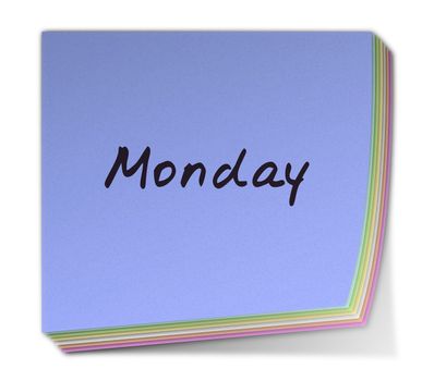 Color Post-it Note With Handwritten Weekday in English