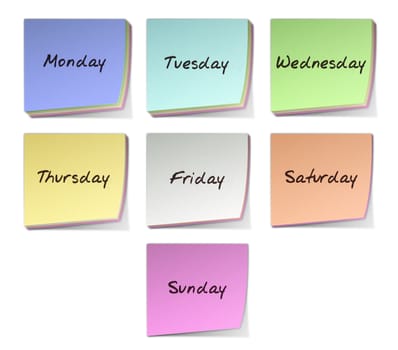 Color Post-it Notes With Handwritten Weekdays