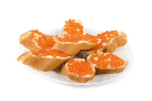 Sandwiches caviar at plate isolated on a white background
