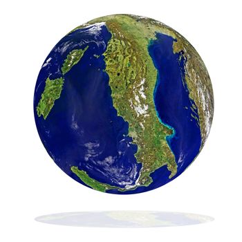 Earth planet with Italy at front on a white background