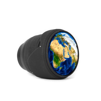 Lens with Earth reflected isolated on a white