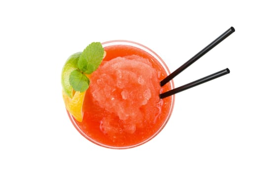 Fresh cocktail with watermelon, lemon and mint isolated on white background, 