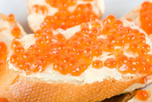 Sandwiches caviar at plate close up