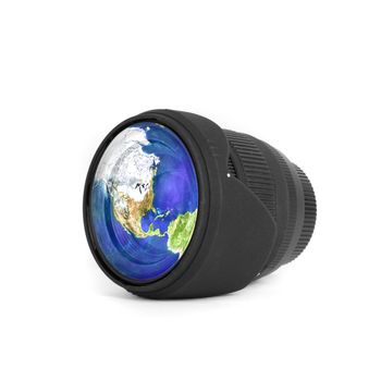 Lens with Earth reflected isolated on a white