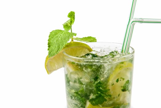 classic mojito alcohol fresh cocktail closeup isolated on a white