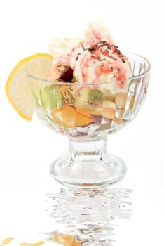 ice cream with fruits isolated on a white background