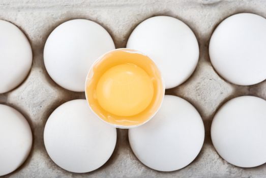 Eggs closeup with one egg is broken