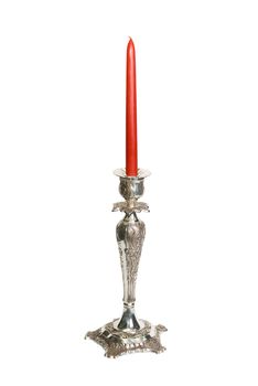 candlestick with red candle isolated on a white background