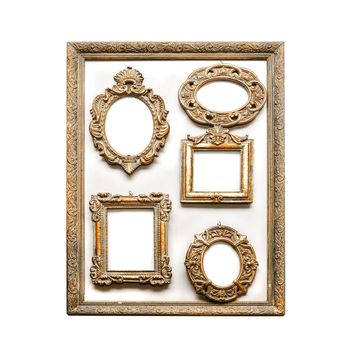 antique golden frames isolated on a white background