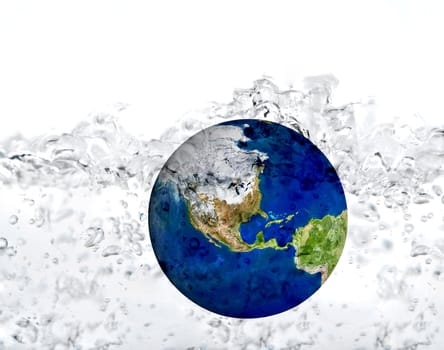 earth in water dropped isolated on a white. inundation concept