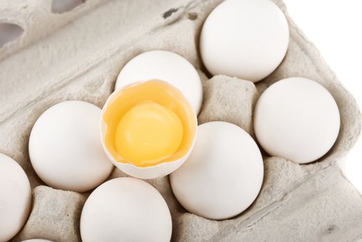 Eggs closeup with one egg is broken