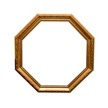 antique wooden hexahedron frame isolated on a white background