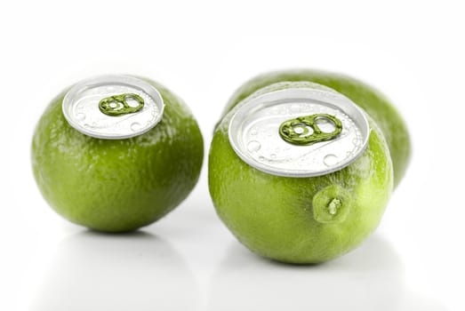 ripe lime as aluminium can isolated on a white background