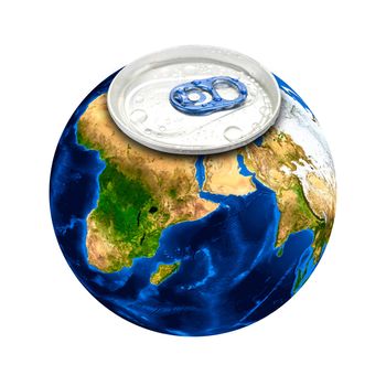 Earth planet as aluminum can isolated on a white