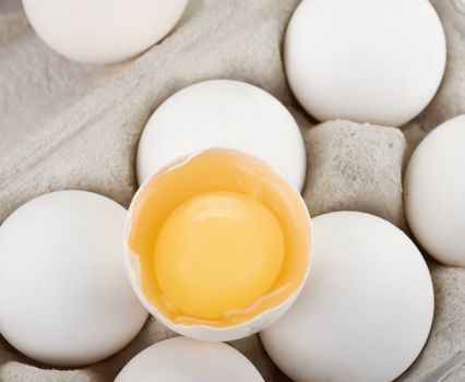 Eggs closeup with one egg is broken