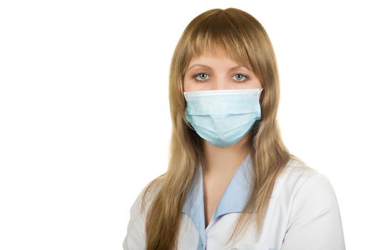 Closeup of a female healthcare professional nurse wearing a protection mask