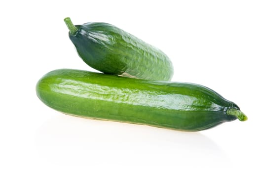 Two Ripe Green Cucumbers Isolated on White Background 