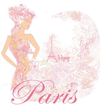 beautiful women Shopping in Paris - vector card